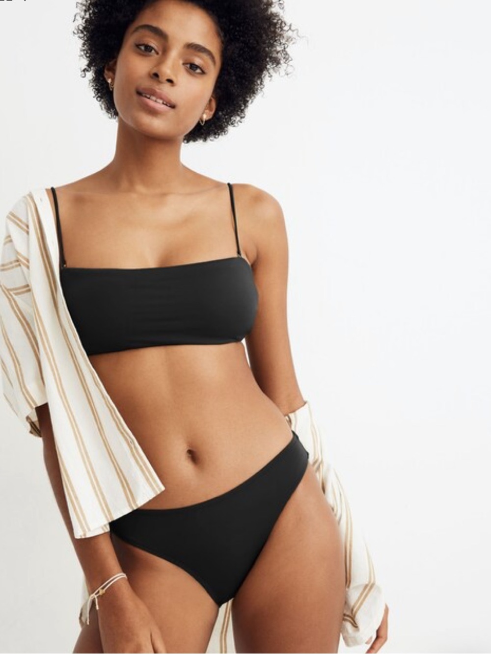 NWT Madewell Second Wave Spaghetti-Strap Bandeau Bikini Top SZ XS Very Black